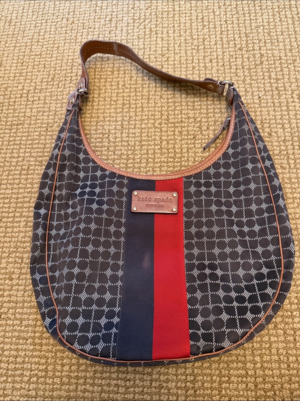 kate spade brown and red patterned shoulder bag